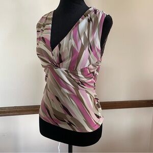 Vintage Y2K Swirl Print Faux Wrap Top Barbie Pink Brown USA Made M Club Wear 90s